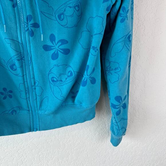 Disney Lilo and Stitch Zip Up Hoodie Jacket Stitch and Floral Print Blue Small - Picture 4 of 6